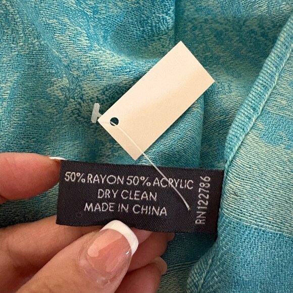 Pashmina Turquoise Scarf Fringed Wrap Lightweight Elegant Soft 27in x 65in NEW - Picture 5 of 8